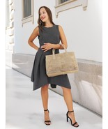 Beige Python Embossed Leather Handbag Detach Shoulder Strap Handmade In ... - $99.00