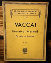 Vaccai Practical Italian Vocal Method Alto Baritone Schirmers Library Of Musical - $8.49