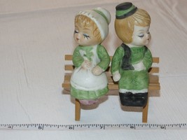 Unbranded salt &amp; pepper shakers set kitchen Vintage Boy &amp; Girl with wood... - £20.52 GBP