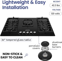 ABBA CG-601-V5D -36" Gas Cooktop with 5 Sealed Burners -Tempered Glass Surface image 6
