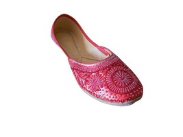 Women Shoes Punjabi Flip Flops Mojari Indian Handmade Red Leather Jutti US 12 - £35.43 GBP