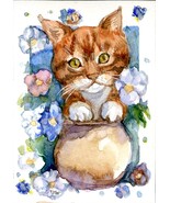 ACEO Watercolor Painting Ginger Kitten Cat Animal Art Card Signed by Art... - $100.00