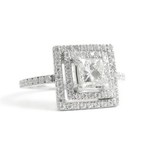 Authenticity Guarantee 
Princess Cut Double Halo Diamond Platinum Engagement ... - £1,845.81 GBP