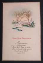 New Year Blessings Snow Trees Stream Scenic View UNP Unused Postcard c1920s - $7.99