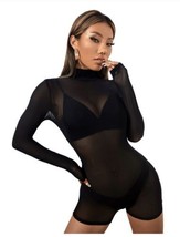 MakeMeChic Women&#39;s Sheer Mesh Long Sleeve Romper - Size: Small - £13.45 GBP