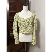 Topshop Womens Crop Top Multicolor Floral Long Sleeve Square Neck Ruffles 8 New - £13.85 GBP