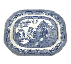 Antique 19th Century Light Blue Willow Staffordshire Transferware Platter 16&quot; - £143.58 GBP