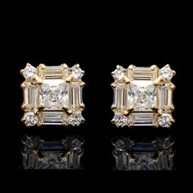 2Ct Simulated Diamond Square Cluster Stud Earrings 14K Yellow Gold Plated Silver - £70.17 GBP
