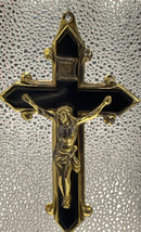Vintage Crucifix Cross Jesus INRI Brass Black 1950s MCM  6&quot; Tall 3.75” Wide - £17.08 GBP