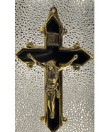 Vintage Crucifix Cross Jesus INRI Brass Black 1950s MCM  6&quot; Tall 3.75” Wide - £17.23 GBP