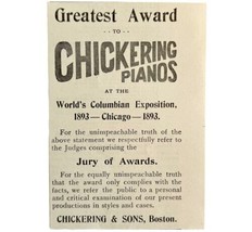 Chickering Piano World&quot;s Fair 1894 Advertisement Victorian Instrument 10... - £9.86 GBP