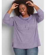 Lane Bryant ribbed purple pullover tunic funnel neck drawstring top NEW ... - £38.07 GBP