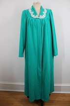 Vtg Shadowline M Green Fleece Long Poly Robe HouseCoat USA Lace Belt Tie Pockets - £42.53 GBP