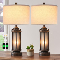 Set of 2 Farmhouse Lamps for Living Room, Rustic Vintage Bedroom Nightstand Tabl - $269.97