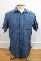 Vtg John W Nordstrom M Blue Woven Cotton Check Short Sleeve Button-Front Shirt - £15.93 GBP