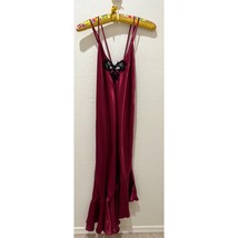 Vintage Asymmetrical Long Burgundy Chemise Strappy Nightgown With Black ... - $25.74