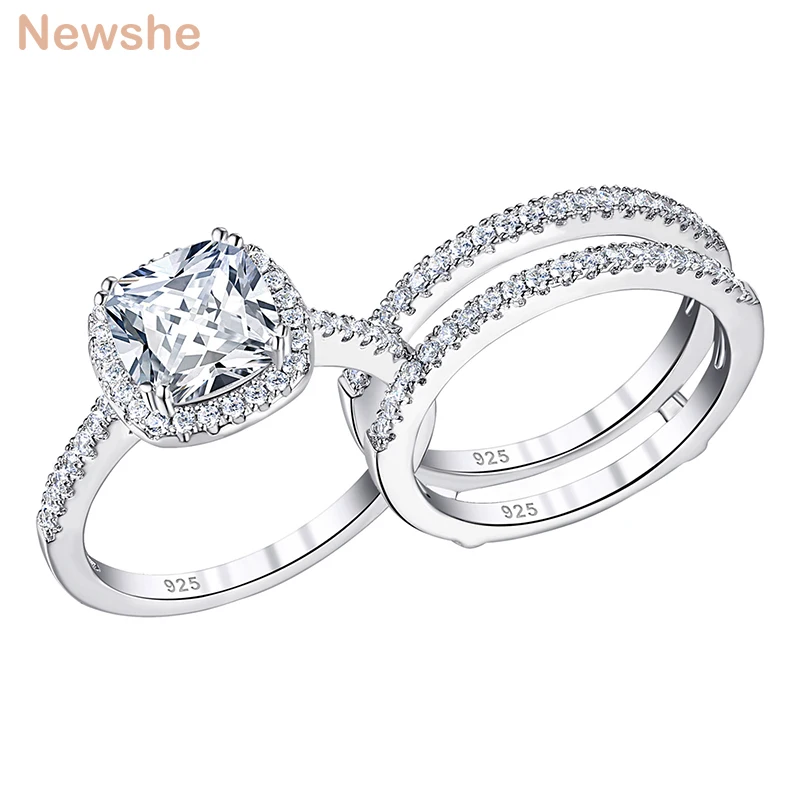 Solid 925 Sterling Silver Engagement Ring Set For Women Guard Wedding Ba... - $73.28