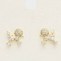 Gold Cubic Zirconia Poodle Shaped Statement Crystal Stud Earrings Dog Fun Cute - £22.07 GBP