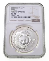 2003 Cina S10Y Panda D&#39;Argento Frosted Bamboo NGC MS70 1 Oz. - £271.78 GBP