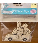 Wood Decor Craft Ornaments 4&quot; x 5&quot; DIY Bunny Girl &amp; 3 Markers &amp; String N... - £1.99 GBP