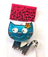 Betsey Johnson Blue Cat Brooch Pin Silver Tone - €6,82 EUR