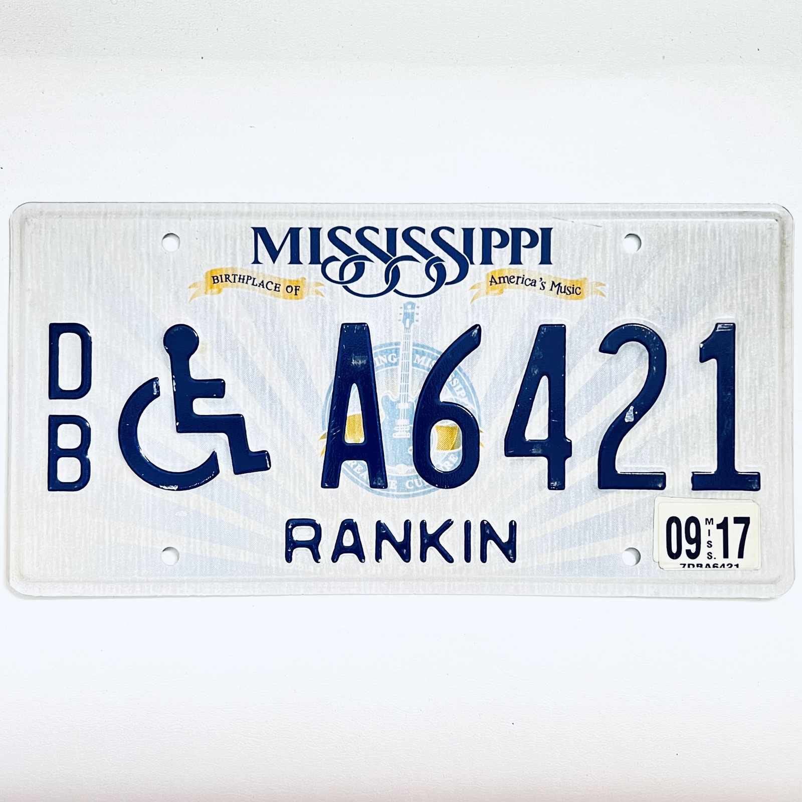2017 United States Mississippi Rankin County Disabled License Plate A6421 - $13.85
