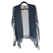 Chicos Womens Poncho Wrap Floral Knit Blue White One Size - $14.49
