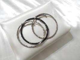 Department Store 7&quot; Silver/Gold/Black Beaded Coil Bangle Bracelet A898 - $16.31