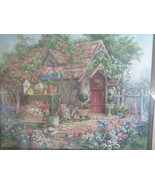 Homco Home Interiors Picture Barbara Mock Cottage Flowers Birdhouses - $89.99