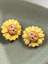 Large Yellow Plastic SunFlower w Cute Orange Center Face Post Earrings for Pierc - £7.49 GBP