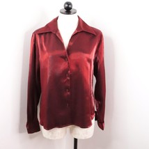 New Christie &amp; Jill Women&#39;s 14P Petite Red Metallic Button-Up Holiday Shirt Vtg - £15.98 GBP