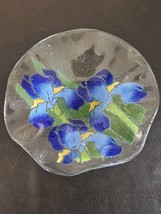 PEGGY KARR Signed Fused Decorative Art Glass Iris Bowl Signed - $18.23