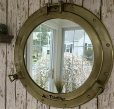 20&quot; Antique Brass Nautical Maritime Ship Boat Window Wall Mirror Porthol... - $136.81