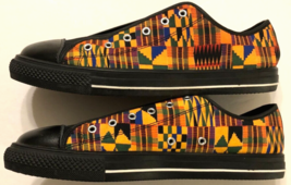 KENTE Print Canvas African Print Men&#39;s Black Low Top Sneakers Shoes 12 - £44.11 GBP