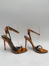 TOM FORD Metallic Stamped Croc Padlock Pointy Naked Sandal Orange Size 37 - £610.51 GBP