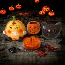 4 Halloween Votives Tealight Holders Black Cat Candle Pumpkin Glass Ceramic Mix - £23.72 GBP