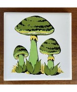 1970s Avocado Green Merry Mushrooms Fantastic Fungus Ceramic Tile 4.25 x... - £23.79 GBP