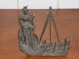 Vintage 1896 Woman Riding a Bicycle Metal Picture/ Mail Holder - $74.25