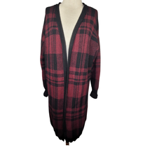 Red and Black Plaid Cardigan Sweater Size Large  - $34.65