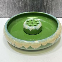 Antique Japan Hotta Yu Shoten &amp; Co Pottery Flower Frog &amp; Float Bowl Green 1920s - £37.98 GBP