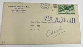 American Drug Co Ltd Honolulu Hawaii Vtg Envelope Stationery Used Posted 1944 - £9.42 GBP