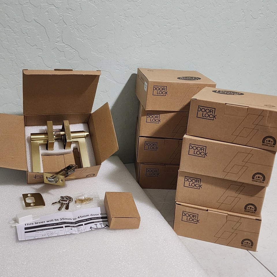 9 Brushed Gold Door Handles, Keyed Entry Door Handle, Heavy Duty Gold En... - $149.95