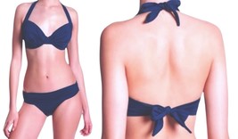 Vitamin A Bikini Top 32D Navy Blue Underwire Halter Supportive Adjustabl... - $35.34