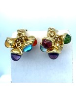 18k Yellow Gold Multi-Gemstone Cabochon Acorn Cluster Drop Clip-On Earrings - €5.981,41 EUR