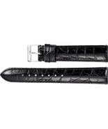 Men&#39;s 18 mm Regular Black Leather Crocodile Grain Padded Strap - £29.12 GBP