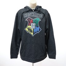 Harry Potter Hoodie Sweatshirt Adult L Large Hogwarts Crest Gray Hooded Pullover - £19.64 GBP