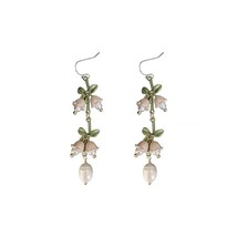 MENGJIQIAO Fresh Green Leaves Drop Earrings For Women Girls Elegant Long Flower  - £10.50 GBP