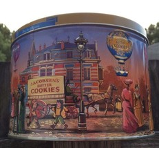 Jacobsens Danish Butter Cookies Hot Air Balloons Vintage Town Annual Event Tin  - £10.83 GBP