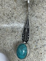 Vintage Bleu Turquoise Howlite Levier Arrière Boucles D&#39;Oreilles 925 Argent - £60.53 GBP