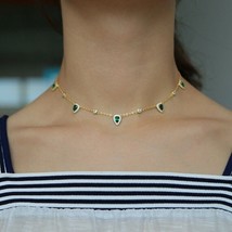 3.5Ct Pear Simulated Emerald &amp;Diamond Choker Necklace 18&#39;&#39; 14K YellowGol... - £115.04 GBP